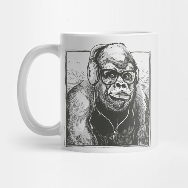 Hipster Gorilla with Headphones // Funny Gorilla Sketch by SLAG_Creative